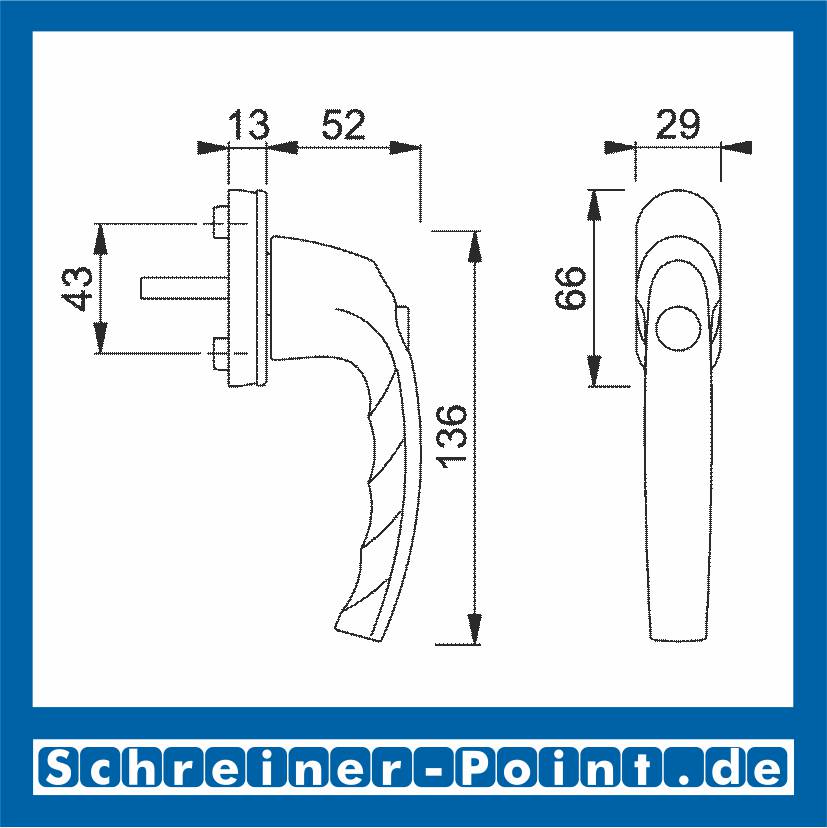 Hoppe Atlanta Aluminium Fenstergriff Druckknopf F1 Natur 0530SV/U26, 2258064, 2258101, 2258144